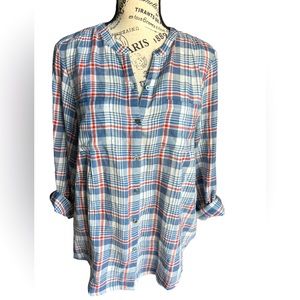 Joie Aleta Plaid Collarless Shirt Sz M
